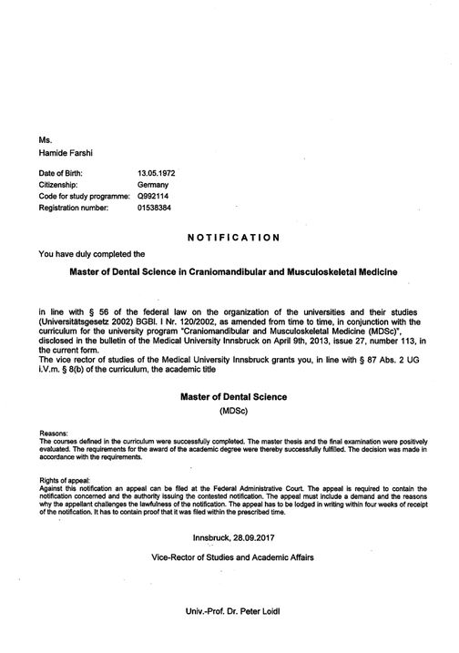 Master of Dental Science